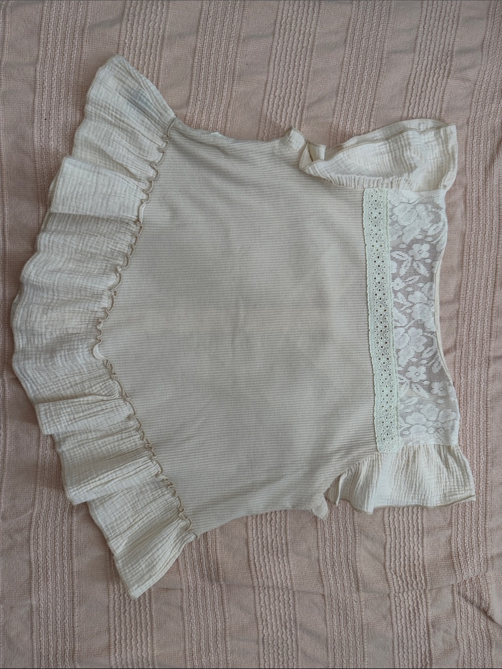 POL Cream Lace & Ruffle Button-Front Blouse - Picture 3 of 3